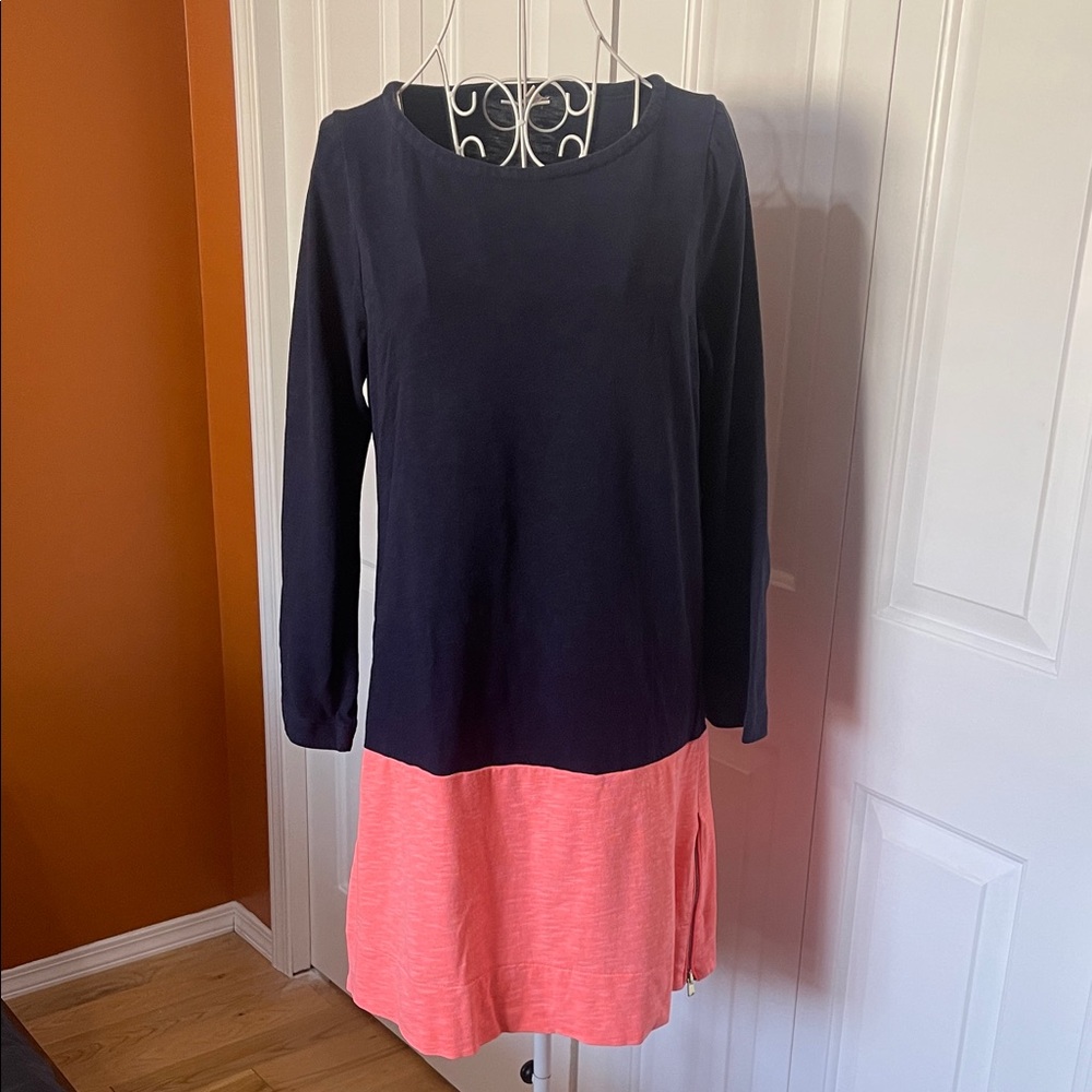J.Crew Colorblock Dress Size S | Navy & Coral Long Sleeve Dress | Classic Spring - Picture 3 of 10